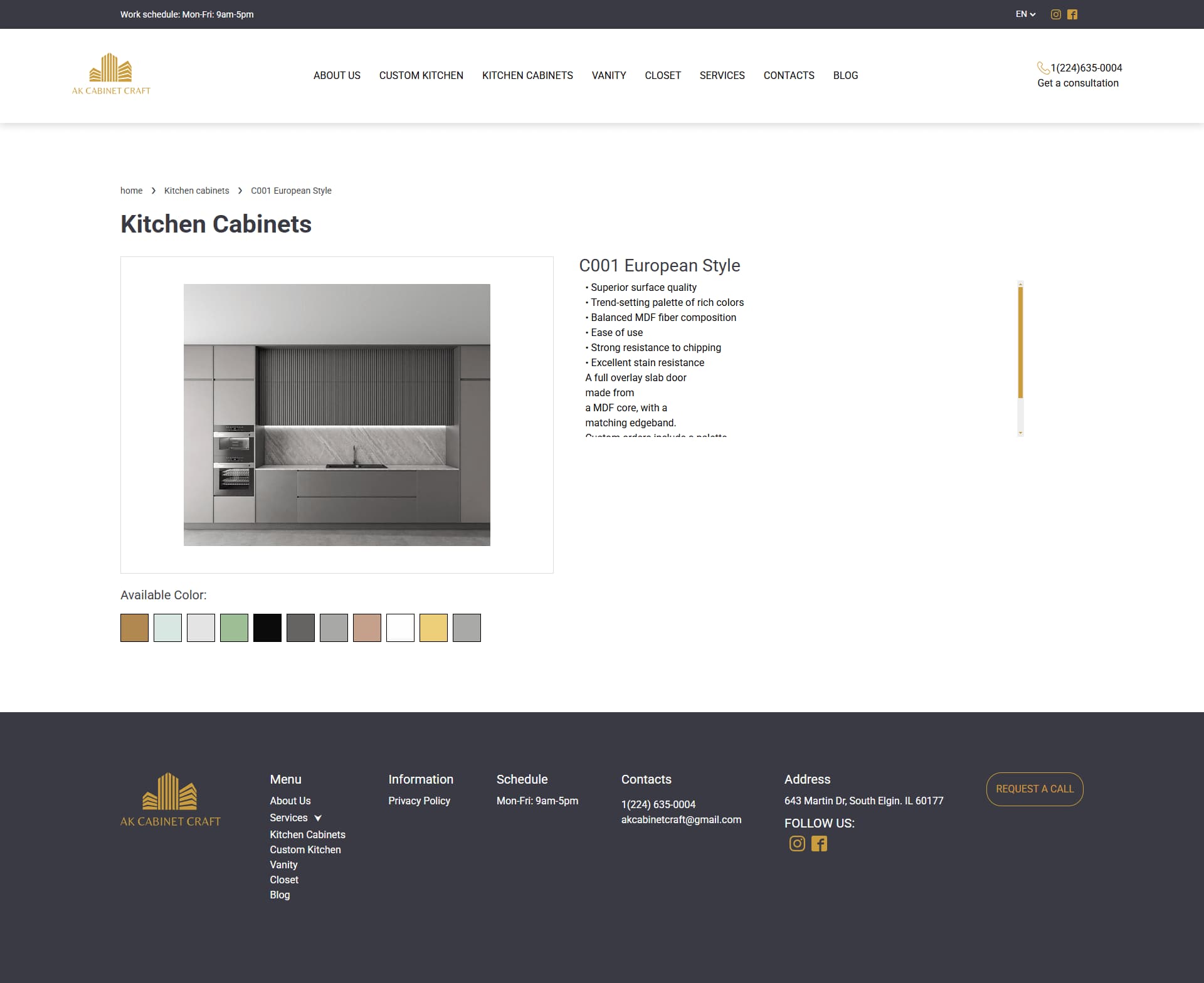 Product card details page