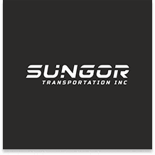 Logo of Sungor Transportation Inc., featuring a stylized sun and bold lettering in orange and black on a light gray background.